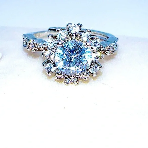 Silver Ring with 2.0 CT Diamond Simulate & Moissanite - Picture 10 of 16